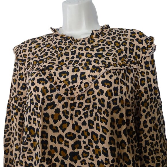 Shein Leopard Print Long Sleeve Blouse With Ruffle Trim Women Size L US 8 10 - Picture 2 of 11